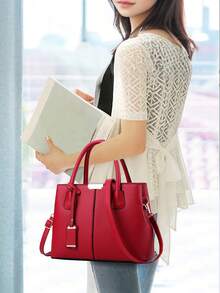 Womens Aesthetic Tote Bags Top-Handle HandBags Fashionable Shoulder Bags Medium Office Commuter Bags - 酒紅色 - 查看 6