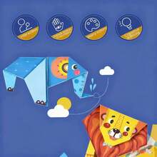 儿童3D折纸手工套装，双面印刷，3D立体趣味DIY玩具，亲子互动早教工具，锻炼手眼协调能力，可爱动物卡通折纸材料