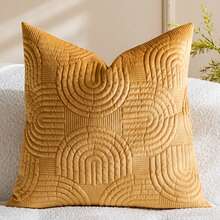 1/2 Pcs Plush Plush Decorative Throw Pillow Cover, Geometric Quilted Cushion Cover, Fluffy Soft Solid Color Rectangular Pillow Sham - Buff Yellow - View 8