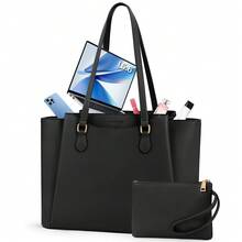 Women's Business Bag, Large Capacity, Mini Pouch, Exterior Pocket, Water-Repellent, A4 Size, Freestanding Tote Bag, 2-Way, Shoulder Bag, Recruitment Bag, Perfect For Job Hunting, Commuting, Interviews, And More - Black - View 9