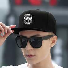 A black cap with a soulful sports theme design, featuring soccer-related illustrations, a modern design cap fashionable graphic print Baseball cap duck cap snapback snapback cap baseball cap breathable unisex visual duckville cap retro haphop baseball cap sports snapback cap flat bill cap low cap small head around large head around ball cap low cap - ブラック - チェックする 3