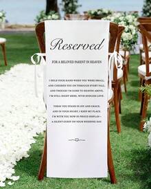 Wedding Reserved Chair Signs – 15 X 53 Inch Memorial Sign For Chairs In Loving Memory – Perfect For Wedding, Engagement, Or Heaven Tribute Keepsake - Beloved Parent - View 1