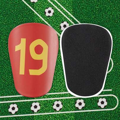 1双红色19号足球护腿板，舒适贴合，独特尺寸设计，适合足球或其他运动