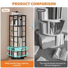 Estantería giratoria de 4 niveles, estantería esquinera tipo torre, organizador de libros y revistas de estilo industrial, estantería giratoria estrecha de metal rústico para sala de estar u oficina en casa. - Negro - Ver 6