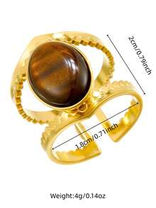 1 Peça Anel Aberto Elegante e da Moda em Aço Inoxidável para Mulheres, Ajustável em Tamanho, Decorado com Pedra de Olho de Gato, Strass e Outros Elementos, Adequado para Uso Diário ou Festas para Mulheres.