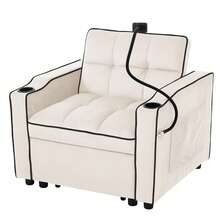 3-In-1 Extendable Single Sleeper Sofa – With Cup Holders And Phone Holder, Sofa Lounger, Sleeper Chair, Armchair, Perfect For Small Spaces, 83*167*76cm - Beige - View 9