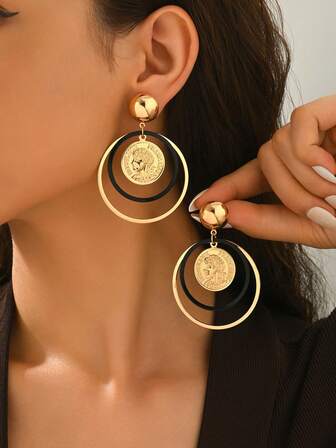 1对新款创意几何拼接极简主义多层流苏长耳环，休闲独特