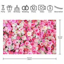 1 pieza Decoración de fondo de banner para fiesta temática de San Valentín con rosa rosa romántica - 82.7 * 59.1/70.87*53.15/59.1 * 39.4/39.4 * 29.5 pulgadas, decoración temática de fiesta de San Valentín Feliz para parejas, aniversario, fondo de fotografía, suministros de fiesta de San Valentín, accesorio de estudio de fotografía - Multicolor - Ver 16