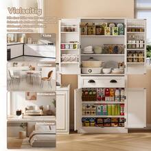 182cm Storage Cabinet, 4 Doors And 1 Drawer, 2 Doors With Shelves, 6 Storage Compartments And 4 Adjustable Shelves, Suitable For Kitchen, Dining Room And Living Room, Black - White + MDF - 查看 3