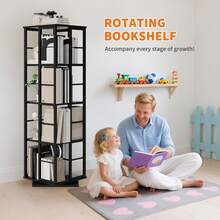 Estantería giratoria de 4 niveles, estantería esquinera tipo torre, organizador de libros y revistas de estilo industrial, estantería giratoria estrecha de metal rústico para sala de estar u oficina en casa. - Negro - Ver 4