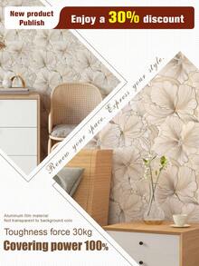 1 Roll 1m/3m/5m Vintage Beige Floral Minimalist Modern Art Style Wallpaper, Suitable For Home Renovation, Room Decor, Cabinet Refurbishing, Bathroom Decor, Vinyl Wall, Aluminum Foil Wallpaper, Non-Transparent Background, Covering Stains And Flaws, Flexible And Tear-Resistant, Easy To Clean, Self-Adhesive Wallpaper Wall Paper Wall Stickers Wall Decor Wallpaper Peel And Stick - Multicolor - View 3