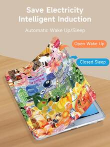 复古美食拼贴图案平板电脑保护套，兼容 iPad 9.7/10.2/10.5/10.9/12.9/Pro 11（第十代）、Galaxy Tab S6 Lite 10.4 英寸、Kindle Paperwhite 第十二代（2024 年发布）、Kindle 第十一代（2022 年发布），柔软防震，带智能支架/自动唤醒/睡眠功能 - 彩色 - 查看 5