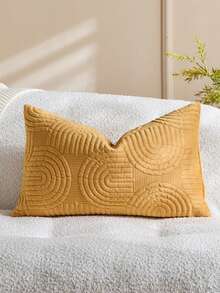1/2 Pcs Plush Plush Decorative Throw Pillow Cover, Geometric Quilted Cushion Cover, Fluffy Soft Solid Color Rectangular Pillow Sham - Buff Yellow - View 4