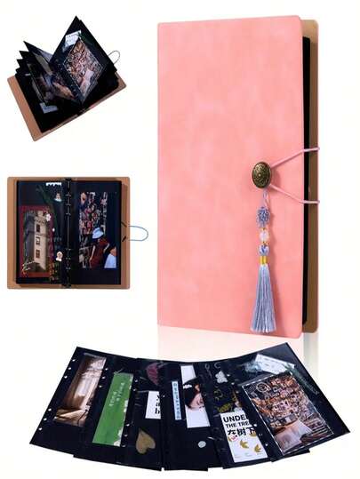 A5复古人造革剪贴簿，自带粘性内页——婚礼宾客签名册，黑色替换芯活页夹，适用于旅行、婚礼、节日——耐用礼品或纪念品，纪念册，经典设计，带保护膜，婚礼宾客