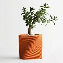 ORIZZONTE Modern Square Decorative Vase With Slanted Spiral Texture – Geometric Design For Succulents And Small Indoor Plants – Home/Office Gift Idea – Available In 2 Sizes – 100% Made In Italy, Shipping From Italy - 橘色 - 查看 3