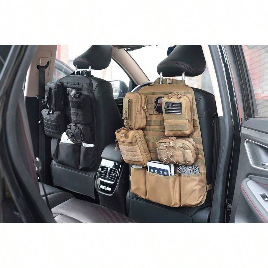 Car Seat Back Organizer - Upgraded Tactical Molle Vehicle Panel Universal Fit Car Seat Cover Protector With Extr... - Black - View 1