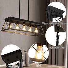 Farmhouse 5-Light Linear Pendant Lighting - Rustic Black Metal Rectangular Ceiling Lamp, Elegant Fixture For Dining Room, Kitchen Island & Entryway Decor - 黑色 - 查看 10