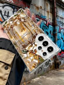 1 pieza Funda protectora, funda transparente para celular, con ranura para tarjeta, carcasa de TPU silicona antiimpacto "Carcasa con diseño de farol dorado y velas navideñas, estilo minimalista festivo, decoración elegante y sofisticada, ideal para regalo de temporada, unisex, pareja, edición especial navidad, refinado y acogedor, compatible con Galaxy A21/A24/A25/A32/A34/A35/A54/A55, Galaxy S25/S24/S23/S22/S21 Ultra/Plus, compatible con iPhone16/15/14/13/12/11/XS/XR/X/PLUS/PRO/PROMAX, agarre cómodo, regalo especial para amigos, novia, novio, familia" - transparente - Ver 4