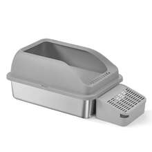 Lettiera per Gatti in Acciaio Inox, Vassoio Alto con Apertura Superiore, Gradino, Paletta, Spazzola, per Gatti fino a 15 kg, Grigio Ardesia - Grigio Ardesia - Visualizzare 6