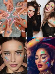 4 Sheets Laser Bachelorette Tattoos Temporary Kiss Tattoos Glitter Tattoos Waterproof Kiss Stickers For Adults Valentines Day Wedding Ceremony Festival Party Accessories - Multicolor - View 2