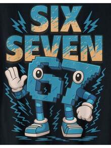 Kids Meme 67 Six Seven 6 7 Italian Brainrot T-Shirt - Black - View 2