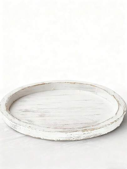 1 pieza Bandeja redonda de madera vintage de gran capacidad y textura, bandeja redonda de madera blanca desgastada de estilo minimalista japonés, organizador multifuncional para el baño, adecuado para el baño durante todo el año