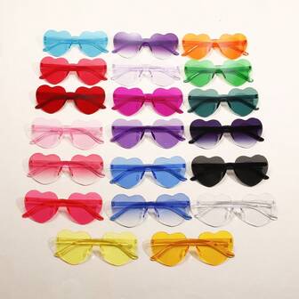 20pcs/Set Novelty Heart-Shaped Frameless Connected Candy Color Decorative Glasses, Suitable For Styling And Parties