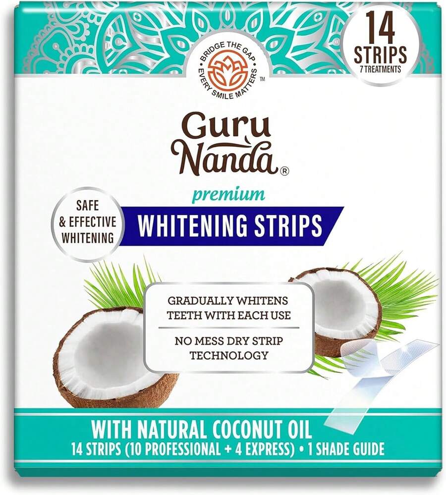 GuruNanda Teeth Whitening Strips - 7-Day Treatment With Non-Slip, Dry Strip Technology - Whitening Designed With Care For A Brighter Smile - 白色 - 查看 1