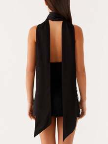 Women's Elegant Backless Halter Crop Vest Tops With Scarf Summer Solid Color Sleeveless Cami Tank Top Y2k Cowl Neck Open Back Camisole Party Club Beach Going Out Top - 黑色 - 查看 2