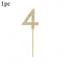 1pc Alloy Rhinestone Golden Number 0-9 Cake Toppers Birthday Decoration Wedding Digital Cake Decor - Gold - View 14