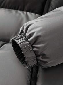 青少年男孩连帽长袖全拉链厚口袋加厚外套，拼色，防风防水，圣诞礼物 - 黑色 - 查看 5