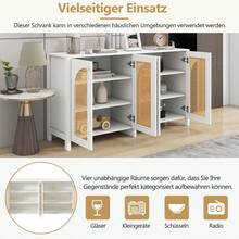 Modern Minimalist Style Sideboard With 4 Rattan Doors, Metal Handle, Simple Buffet Cabinet For Dining Room, Living Room, Kitchen (Natural Wood) - White + MDF - 查看 9