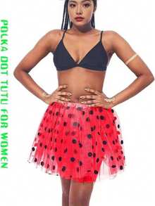 1pc Christmas Adult Tutu Skirt Princess Offset Mesh Skirt Three-Layer 6-Piece Red Skirt Female Half-Length Christmas Skirt - Multicolor - View 3