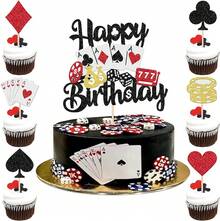 24 PCS Casino Poker Cupcake Toppers For Birthday Party Decorations - 設計 6 - 查看 12