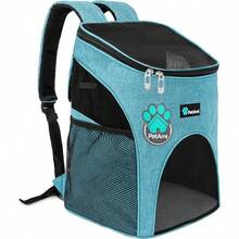Premium Backpack Small Cats and Dogs Ventilated Design, Safety Strap, Support Designed Travel, Hiking Outdoor Use Gray - azul marino - Ver 1