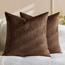 1/2 vỏ gối trang trí bằng nhung lông mềm mại hình học chần bông hình chữ nhật chắc chắn - Cà phê nâu - Xem 12