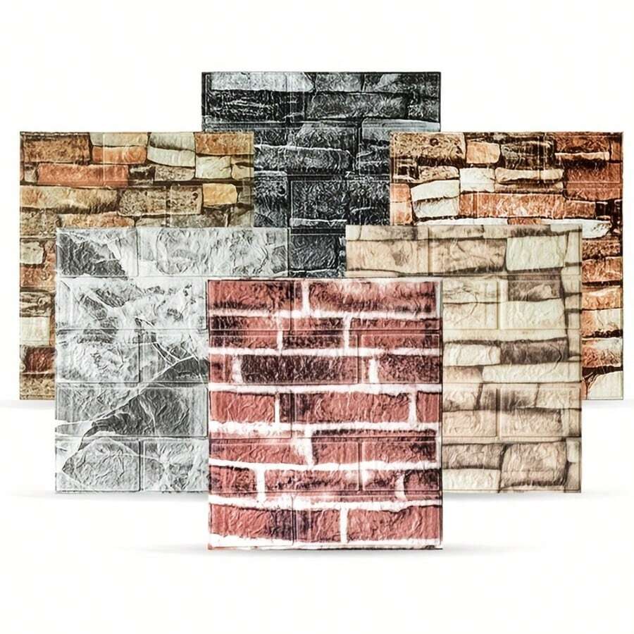 4Pcs 3D Wall Panels Peel And Stick Foam,Thicken 3D Brick Wallpaper Peel And Stick Faux Stone Wall Panel Self-Adhesive Wallpaper, 15"X13.7 - Multicolor - View 1