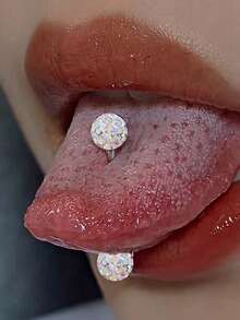1pc Titanium Steel Luxury Rhinestone Decorated Tongue Piercing Jewelry For Women - Multicolor - View 18