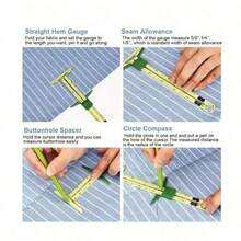 1pc High-Quality 5-In-1 Nancy Measuring Sewing Tool Kit, Includes Sliding Gauge Ruler, Markable Tool For Home Sewing, Quilting, Crafts - Durable Materials, Measurement Guide Markings, Multi-Function Sewing Accessories - Green - View 10