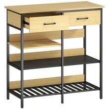 HOMCOM Sideboard, Chest Of Drawers With 2 Drawers, 3 Open Shelves, Kitchen Furniture For Kitchen, Living Room 90 X 40 X 91 Cm, Natural Wood - 1 - View 9