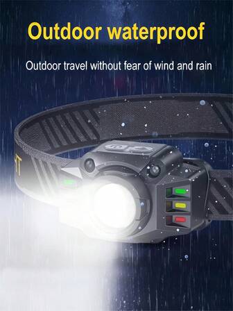 Linterna frontal LED, mini faro sensor de movimiento para exteriores con indicador de nivel de batería, 4 modos de brillo, material ABS, batería de larga duración para pesca nocturna, camping, senderismo