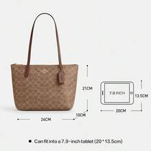City Tote Bag In Signature Canvas Bags For Women COACH Shoulder Tote Bag Leather Printed Tote Bag Casual Bag For Daily,Shopping,Work,Travel And School,Gift For Christmas,Birthday,Valentine's Day,Anniversary,Gift For Her CBT18 - 棕色 - 查看 5