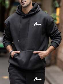Men's Casual Solid Color Thermal Lined Hoodie And Sweatpants Set For Autumn/Winter