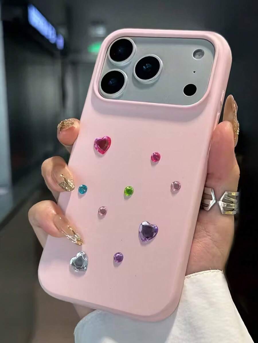 DIY 奢华 3D 贴纸高品质液态硅胶 TPU 手机壳，最新款兼容 17/17 Air/17 Pro/17 Pro Max，也适用于 16、15、14、13、12、11 Pro Max，触感柔软如橡皮擦，糖果色贴纸 DIY 手机壳，手工手机壳，精美礼品 - 粉色 - 查看 1