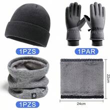Kit 3pzs Guantes para Frio y Gorro Invierno Bufanda,Diseño de Forro de Felpa,Guantes de Invierno con Pantalla Táctil y Impermeable,para Ciclismo, Running, Esquí, MontañIsmo, Hombre y Mujers - Gris - Ver 10