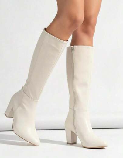 Bota a la rodilla de mujer lisas elegantes botas de taconpara dama calzado de moda suela antideslizante acojinadas botas para fiestas  festivales texanas preppy elegantes lujo  casuales botas womens boots shoes  zapatos Willows  Liso    Cowboy    Cremallera lateral    Vacaciones