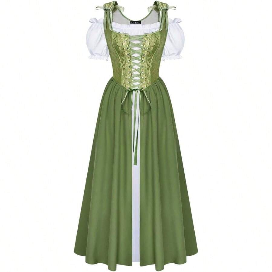 2026 Renaissance Costume Women Medieval Corset Dress Puff Sleeve Fairy Dress - 綠色+8 - 查看 1