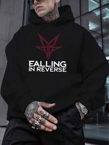 Pull réversible avec imprimé sur le devant, capuche, poches, confortable et respirant, style streetwear et décontracté, idéal comme cadeau (choisissez une taille supérieure pour une coupe plus ample). - noir - Voir 2