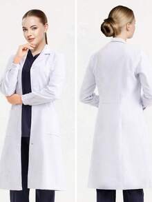 Women's Lab Coat/Nursing Uniform/White Work Wear - Adjustable Button Cuffs, Multiple Pockets, Machine Washable, Suitable For Hospital, Lab, Clinic, Spa - White - View 3