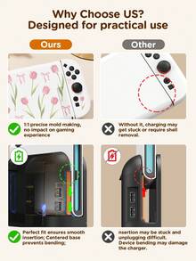 Ayotu 1个粉色郁金香图案超薄TPU透明保护壳，兼容Switch OLED/Switch/Switch Lite/新款Switch 2 (2025) - 兼容底座设计，无需拆卸，防摔防尘，多种颜色可选 - 彩色 - 查看 7